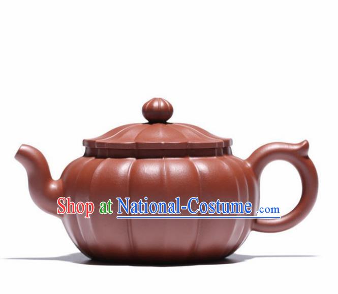 Traditional Chinese Handmade Carving Chrysanthemum Zisha Teapot Dark Red Clay Pottery Teapot