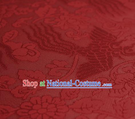 Traditional Chinese Classical Phoenix Flowers Pattern Red Silk Fabric Ancient Hanfu Dress Silk Cloth