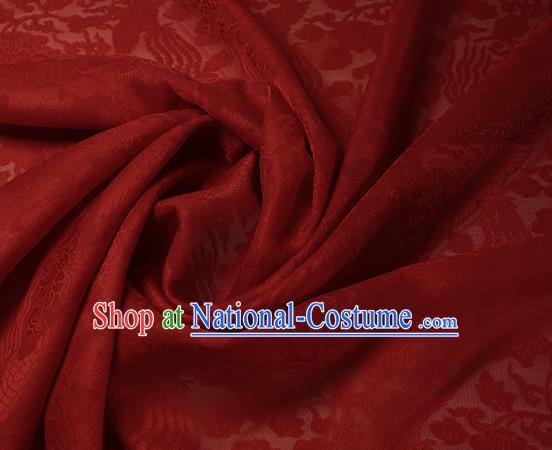 Traditional Chinese Classical Phoenix Flowers Pattern Red Silk Fabric Ancient Hanfu Dress Silk Cloth