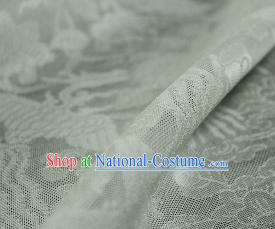 Traditional Chinese Classical Phoenix Flowers Pattern Light Green Silk Fabric Ancient Hanfu Dress Silk Cloth