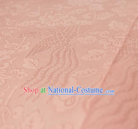 Traditional Chinese Classical Phoenix Flowers Pattern Pink Silk Fabric Ancient Hanfu Dress Silk Cloth