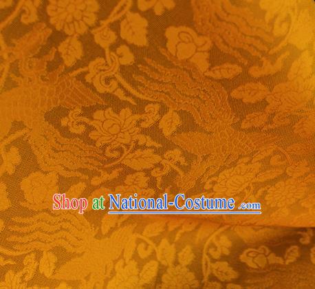 Traditional Chinese Classical Phoenix Flowers Pattern Yellow Silk Fabric Ancient Hanfu Dress Silk Cloth