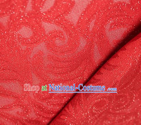 Traditional Chinese Classical Ombre Flowers Pattern Red Silk Fabric Ancient Hanfu Dress Silk Cloth