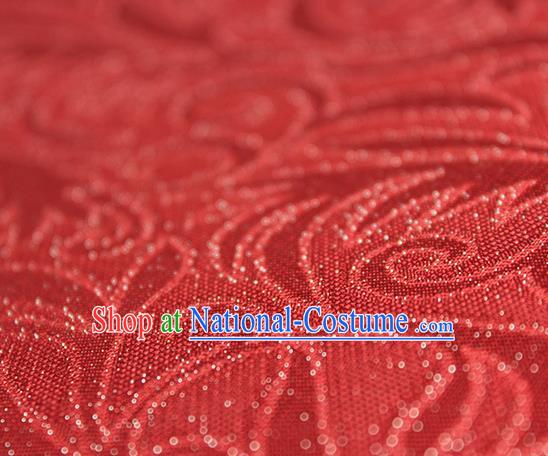 Traditional Chinese Classical Ombre Flowers Pattern Red Silk Fabric Ancient Hanfu Dress Silk Cloth