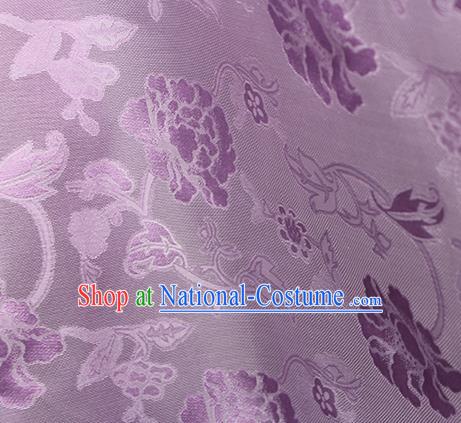 Traditional Chinese Classical Twine Peony Pattern Purple Silk Fabric Ancient Hanfu Dress Silk Cloth