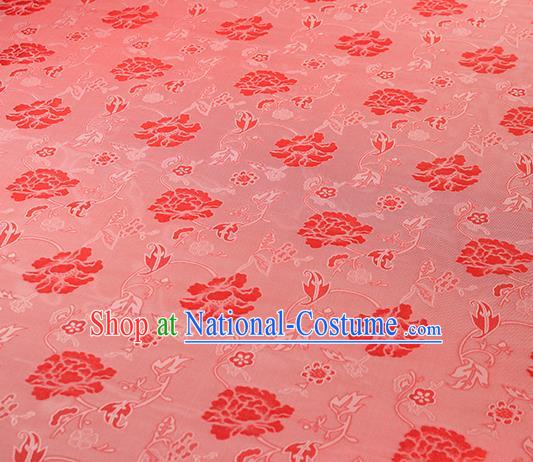 Traditional Chinese Classical Twine Peony Pattern Red Silk Fabric Ancient Hanfu Dress Silk Cloth