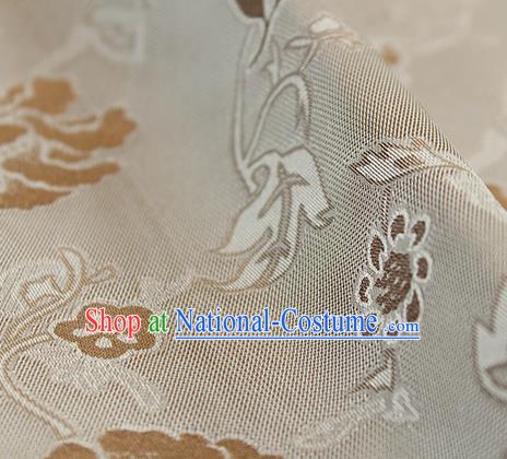 Traditional Chinese Classical Twine Peony Pattern Khaki Silk Fabric Ancient Hanfu Dress Silk Cloth