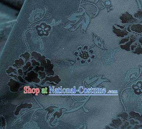 Traditional Chinese Classical Twine Peony Pattern Atrovirens Silk Fabric Ancient Hanfu Dress Silk Cloth