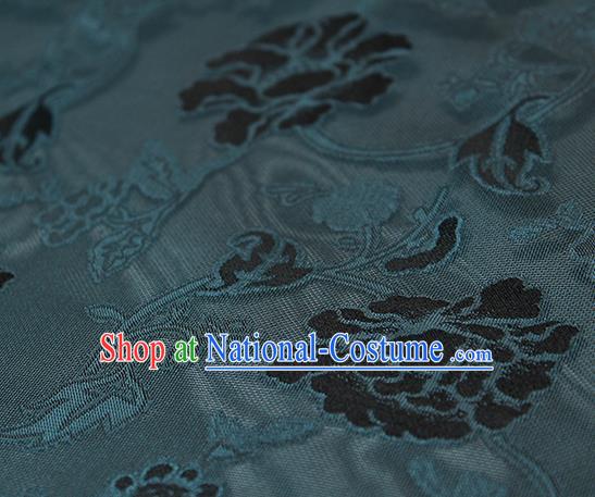 Traditional Chinese Classical Twine Peony Pattern Atrovirens Silk Fabric Ancient Hanfu Dress Silk Cloth