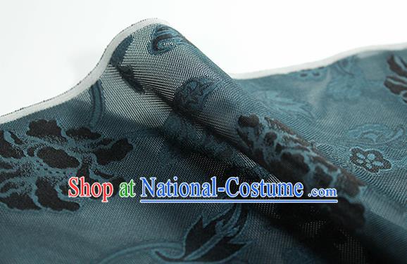 Traditional Chinese Classical Twine Peony Pattern Atrovirens Silk Fabric Ancient Hanfu Dress Silk Cloth