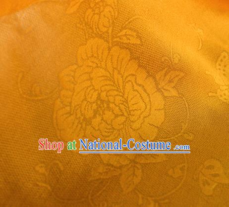 Traditional Chinese Classical Peony Butterfly Pattern Yellow Silk Fabric Ancient Hanfu Dress Silk Cloth