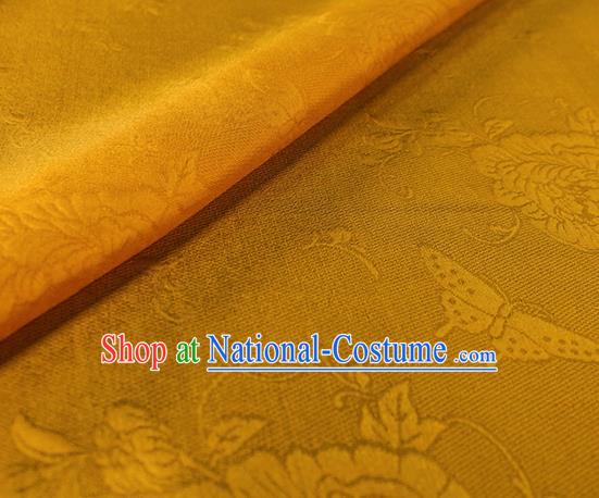 Traditional Chinese Classical Peony Butterfly Pattern Yellow Silk Fabric Ancient Hanfu Dress Silk Cloth