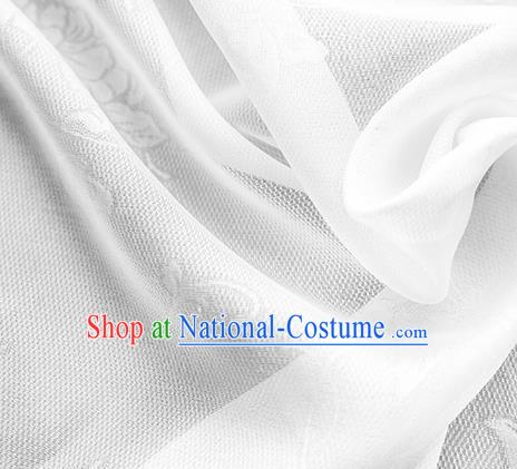 Traditional Chinese Classical Peony Butterfly Pattern White Silk Fabric Ancient Hanfu Dress Silk Cloth