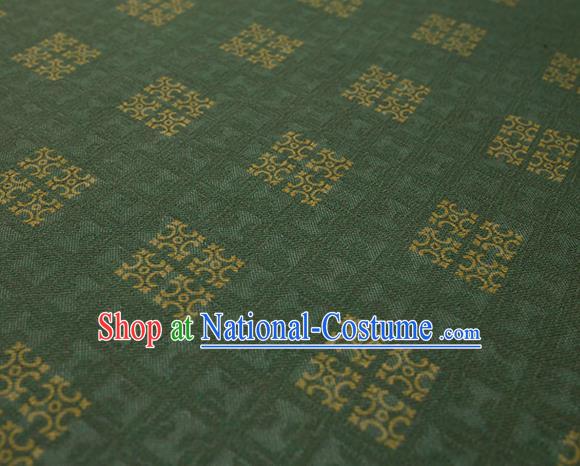 Traditional Chinese Classical Square Pattern Green Silk Fabric Ancient Hanfu Dress Silk Cloth