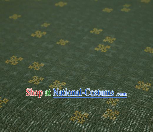 Traditional Chinese Classical Square Pattern Olive Green Silk Fabric Ancient Hanfu Dress Silk Cloth