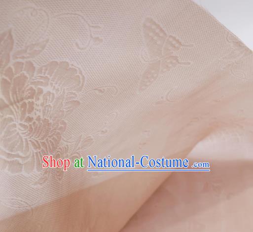 Traditional Chinese Classical Peony Butterfly Pattern Design Pink Silk Fabric Ancient Hanfu Dress Silk Cloth