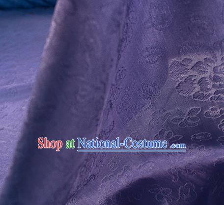 Traditional Chinese Classical Peony Flowers Pattern Design Purple Silk Fabric Ancient Hanfu Dress Silk Cloth