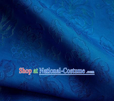 Traditional Chinese Classical Peony Flowers Pattern Design Royalblue Silk Fabric Ancient Hanfu Dress Silk Cloth