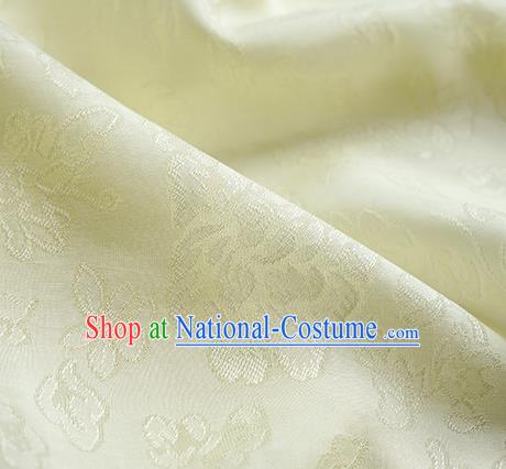 Traditional Chinese Classical Peony Flowers Pattern Design Light Yellow Silk Fabric Ancient Hanfu Dress Silk Cloth