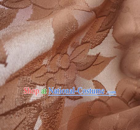 Traditional Chinese Classical Lily Flowers Pattern Design Brown Silk Fabric Ancient Hanfu Dress Silk Cloth