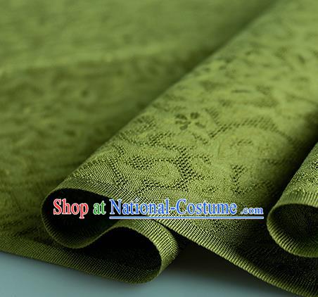 Traditional Chinese Classical Apricot Flowers Pattern Design Olive Green Silk Fabric Ancient Hanfu Dress Silk Cloth