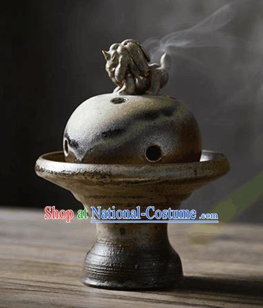 Chinese Classical Handmade Pottery Censer Dark Red Clay Incense Burner