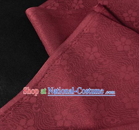 Traditional Chinese Wine Red Silk Fabric Classical Plum Blossom Pattern Silk Cloth