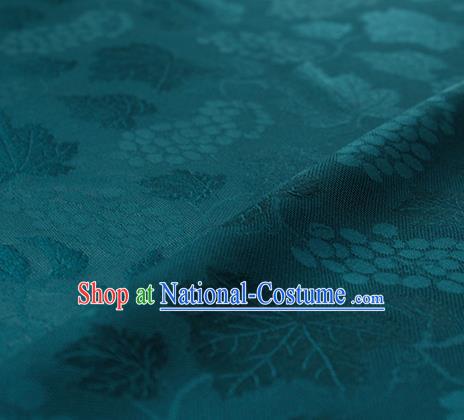 Traditional Chinese Classical Grape Pattern Deep Green Silk Fabric Ancient Hanfu Silk Cloth