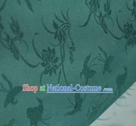 Traditional Chinese Classical Butterfly Lotus Pattern Green Silk Fabric Ancient Hanfu Silk Cloth