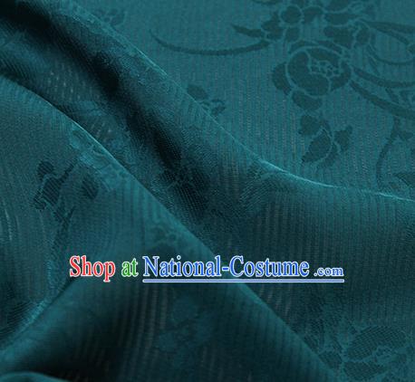 Traditional Chinese Classical Flowers Pattern Deep Green Silk Fabric Ancient Hanfu Silk Cloth