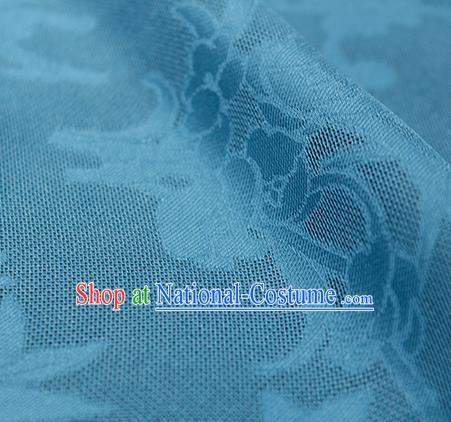 Traditional Chinese Classical Autumn Flowers Pattern Lake Blue Silk Fabric Ancient Hanfu Dress Silk Cloth