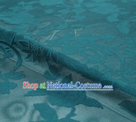 Traditional Chinese Classical Autumn Flowers Pattern Peacock Green Silk Fabric Ancient Hanfu Dress Silk Cloth