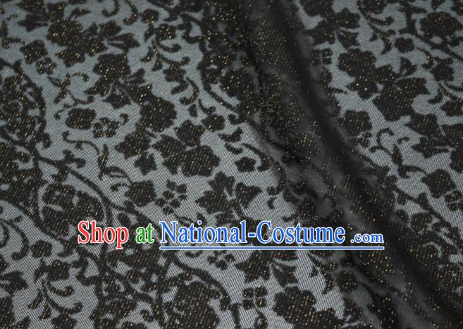 Traditional Chinese Classical Twine Flowers Pattern Black Silk Fabric Ancient Hanfu Dress Silk Cloth