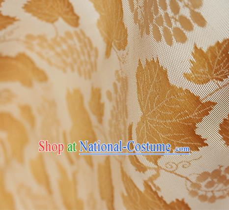 Traditional Chinese Classical Twine Grape Pattern Yellow Silk Fabric Ancient Hanfu Dress Silk Cloth