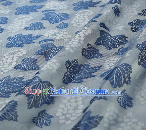 Traditional Chinese Classical Twine Grape Pattern Blue Silk Fabric Ancient Hanfu Dress Silk Cloth