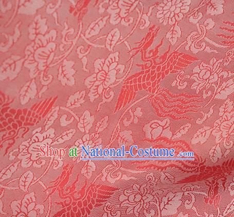 Traditional Chinese Classical Phoenix Peony Pattern Red Silk Fabric Ancient Hanfu Dress Silk Cloth