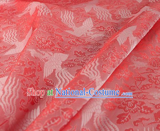 Traditional Chinese Classical Phoenix Peony Pattern Red Silk Fabric Ancient Hanfu Dress Silk Cloth