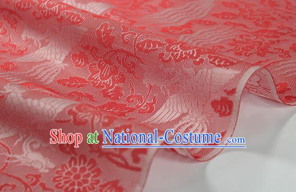 Traditional Chinese Classical Phoenix Peony Pattern Red Silk Fabric Ancient Hanfu Dress Silk Cloth