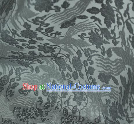 Traditional Chinese Classical Phoenix Peony Pattern Deep Grey Silk Fabric Ancient Hanfu Dress Silk Cloth