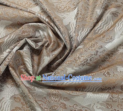 Traditional Chinese Classical Phoenix Peony Pattern Khaki Silk Fabric Ancient Hanfu Dress Silk Cloth