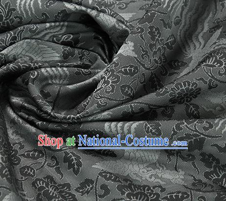 Traditional Chinese Classical Phoenix Peony Pattern Black Silk Fabric Ancient Hanfu Dress Silk Cloth