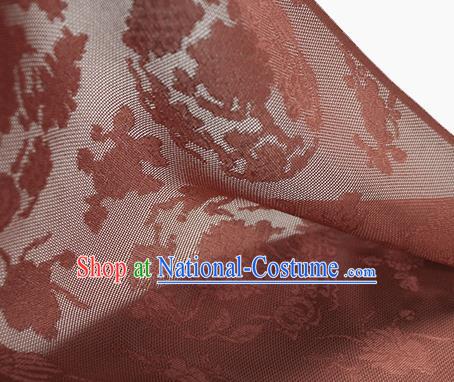 Traditional Chinese Classical Peony Pattern Rust Red Silk Fabric Ancient Hanfu Dress Silk Cloth