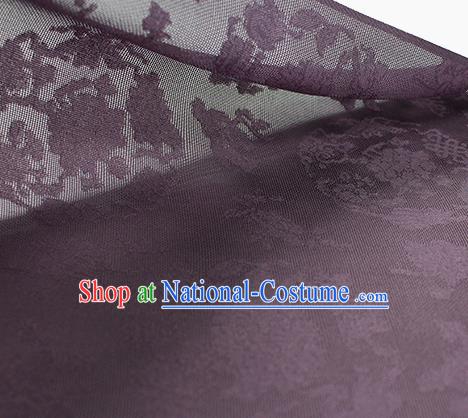 Traditional Chinese Classical Peony Pattern Purple Silk Fabric Ancient Hanfu Dress Silk Cloth