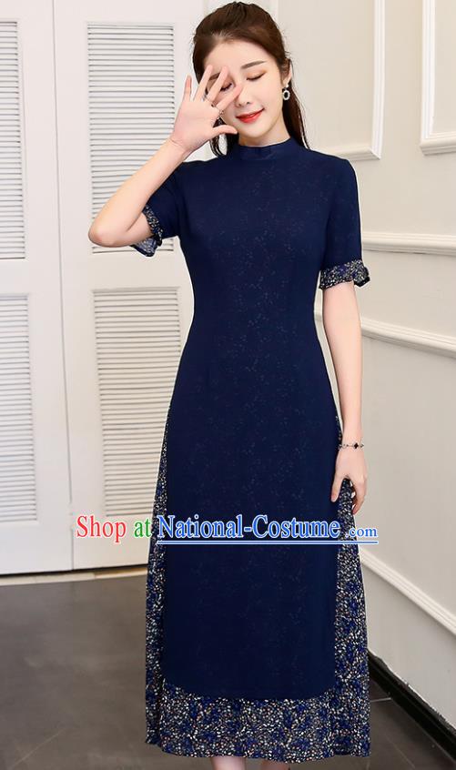 Traditional Chinese Classical Royalblue Cheongsam National Costume Tang Suit Qipao Dress for Women