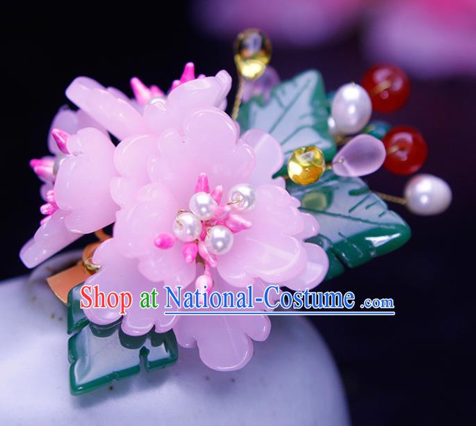 Chinese Traditional Hanfu Pink Peony Hair Claw Ancient Princess Hair Accessories for Women