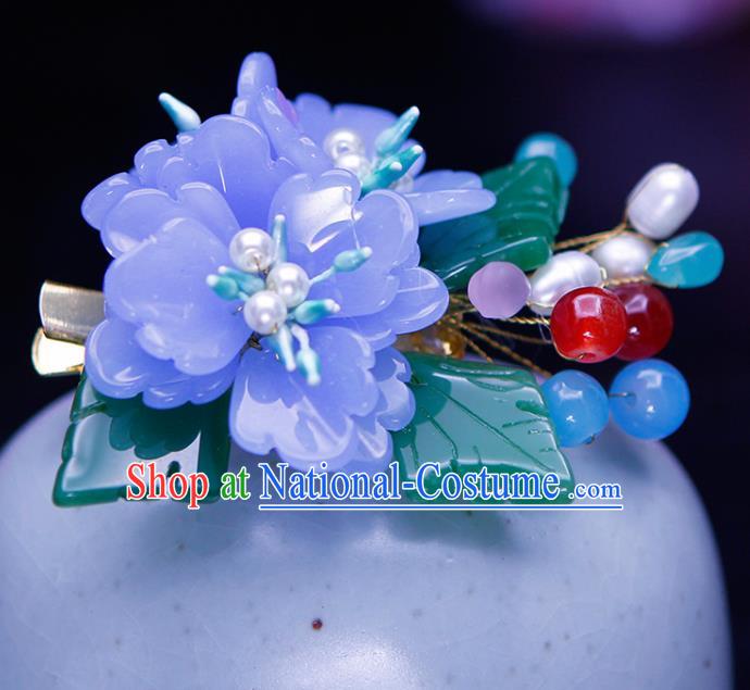 Chinese Traditional Hanfu Blue Peony Hair Claw Ancient Princess Hair Accessories for Women