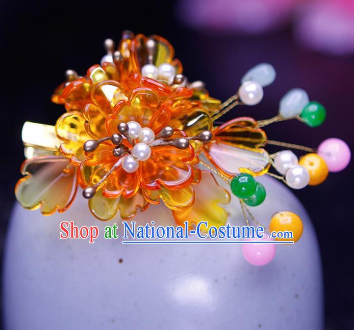 Chinese Traditional Hanfu Orange Peony Hair Claw Ancient Princess Hair Accessories for Women