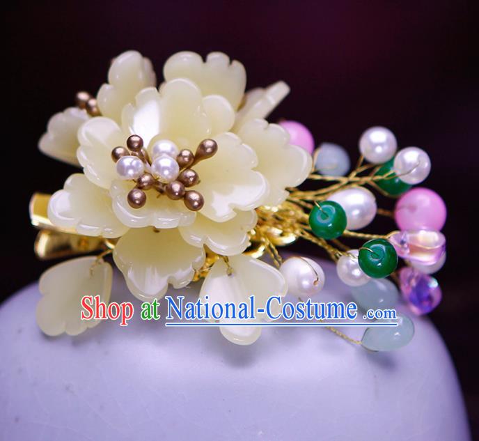 Chinese Traditional Hanfu Beige Peony Hair Claw Ancient Princess Hair Accessories for Women