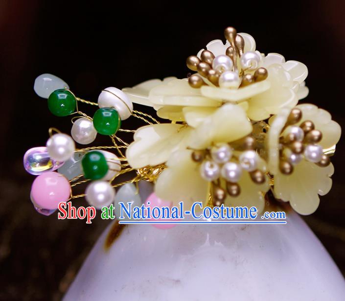 Chinese Traditional Hanfu Beige Peony Hair Claw Ancient Princess Hair Accessories for Women