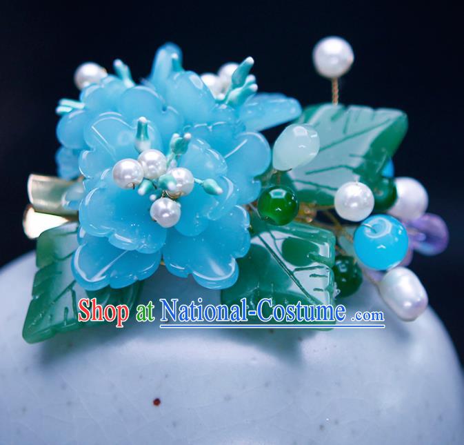 Chinese Traditional Hanfu Light Blue Peony Hair Claw Ancient Princess Hair Accessories for Women